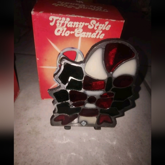 VTG Suncatcher Commodore Tiffany Style Glo Candle  Christmas Candy Cane  4518C - Picture 2 of 3
